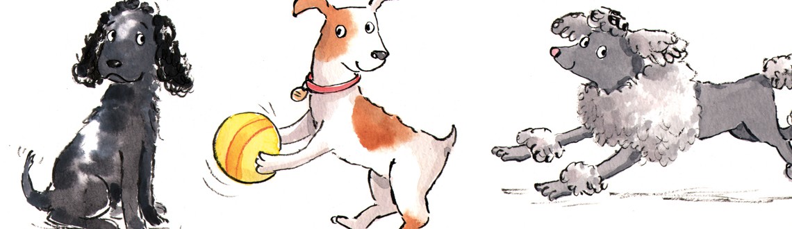 Watercolour illustration of dogs by Hannah George represented by Meiklejohn 