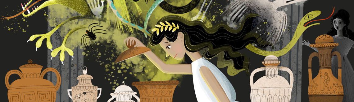 Illustrator Sam Rudd's illustrations inspired by Greek Mythology, Pandora's box.