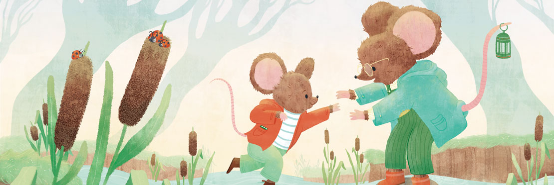 Illustration of a mother and child mouse playing, illustrated by Anna Doherty, represented illustrator by Kids Corner Illustration Agency