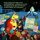 Illustrations from the illustrated book The Dinosaur that Pooped a Football, written by Tom Fletcher and Dougie Poynter from Mcfly and illustrated by Garry Parsons.