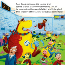 Illustrations from the illustrated book The Dinosaur that Pooped a Football, written by Tom Fletcher and Dougie Poynter from Mcfly and illustrated by Garry Parsons.