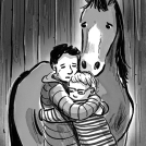 Illustrator Hannah George's internal black and white illustration for The Starlight Stables Gang The Pony Whisperer Book Cover