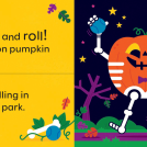 Spencer Wilson illustrated Pumpkin Mash Mix and Match book pages.