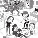 Black and white illustrations from FGTeeV Campfire Tales The Werehouse created by illustrator Tim Wesson