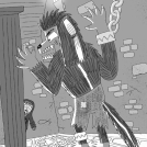 Black and white illustrations from FGTeeV Campfire Tales The Werehouse created by illustrator Tim Wesson