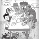 Black and white illustrations from FGTeeV Campfire Tales The Werehouse created by illustrator Tim Wesson